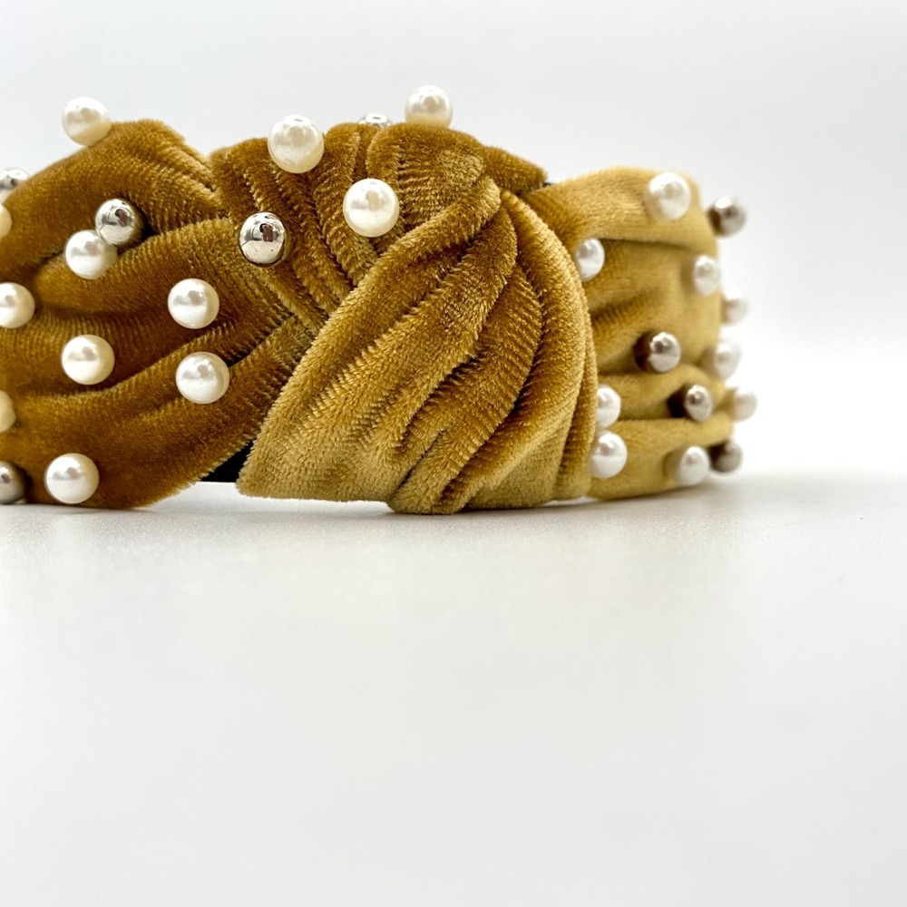 Yellow and pearls headband